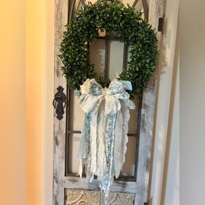 Messy Tattered Bow Shabby Chic Gorgeous Blue Floral & Vintage Lace